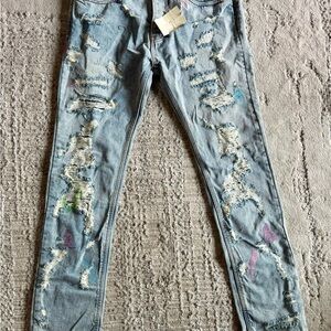 MNML Distressed Light Blue Slim Straight Jeans